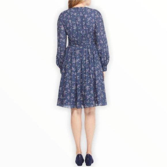 Gal Meets Glam Nanette Blue Floral Fit & Flare Long Sleeve Dress NWT size 4P - Picture 2 of 13